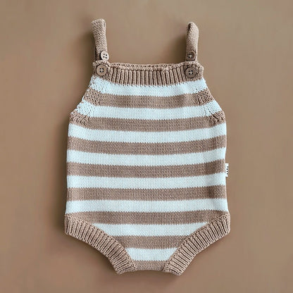 Knitted Jumpsuit - Cotton - Ivory & Beige Stripes - Petit Filippe