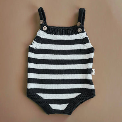 Knitted Jumpsuit - Cotton - Ivory & Graphite Stripes - Petit Filippe