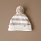 Knitted Beanie with Pom Pom - Cotton - Oatmeal & Ivory - Petit Filippe