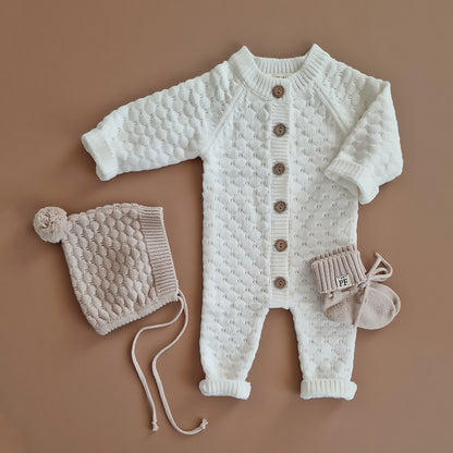 Knitted Playsuit - Cotton - Ivory - Petit Filippe