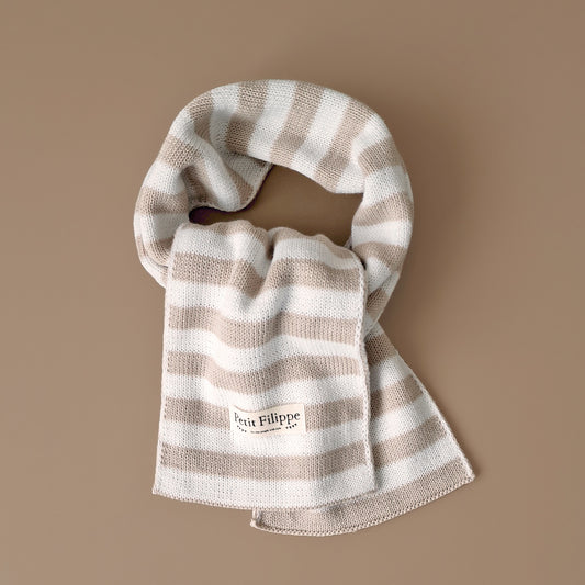 Knitted Scarf - Cotton - Oatmeal Striped - Petit Filippe