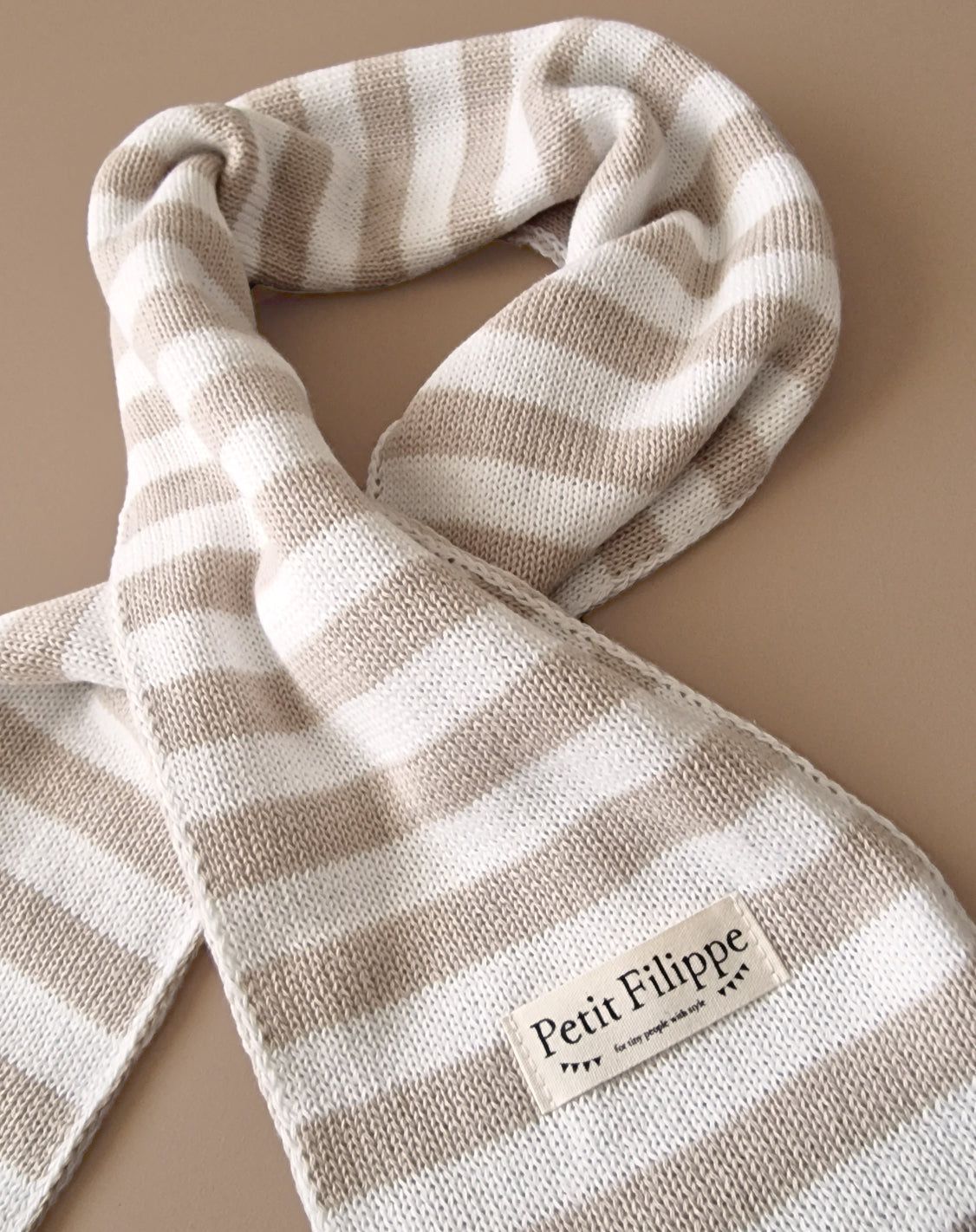 Knitted Scarf - Cotton - Oatmeal Striped - Petit Filippe
