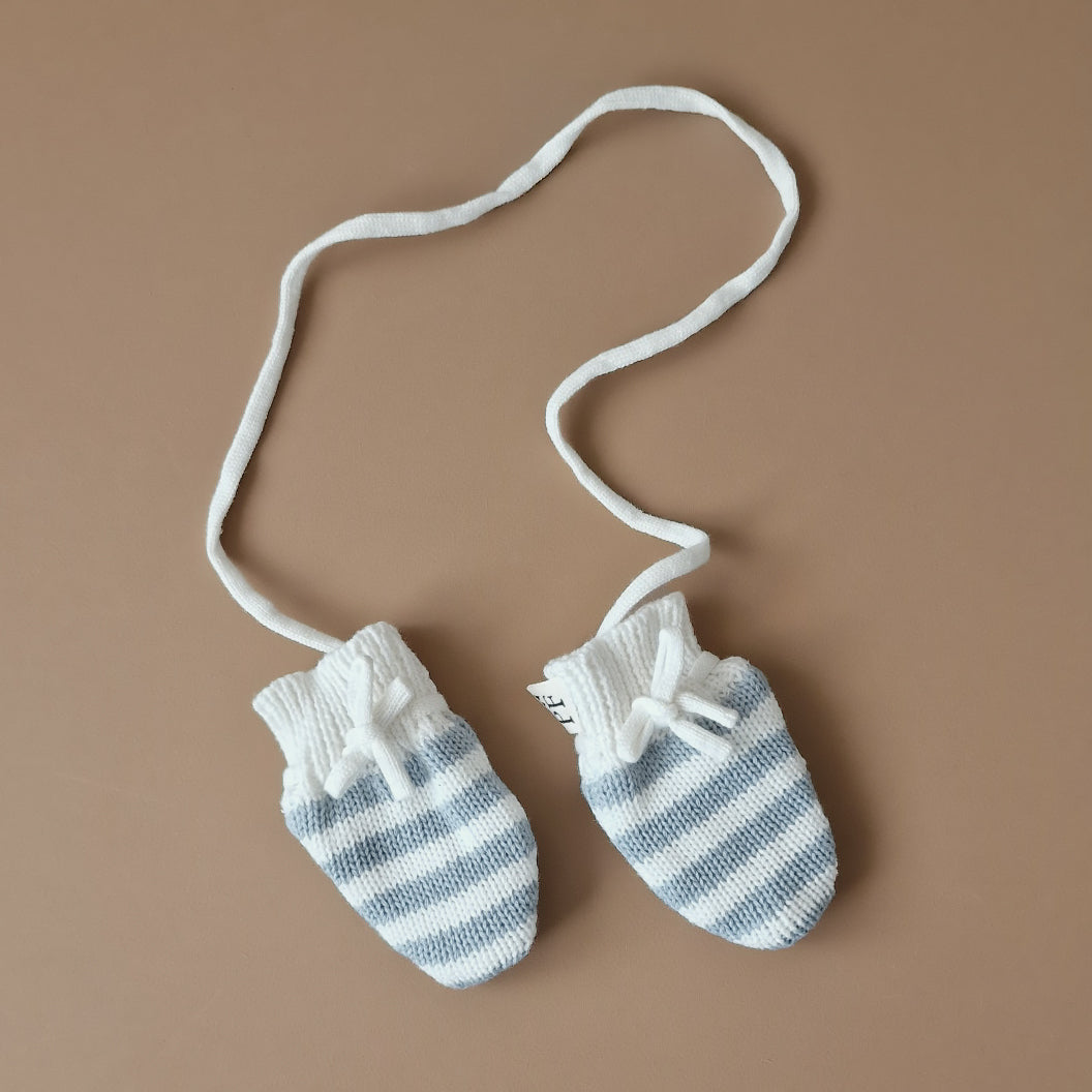 Baby Mittens - Cotton & Fleece - Misty Blue & Ivory - Petit Filippe