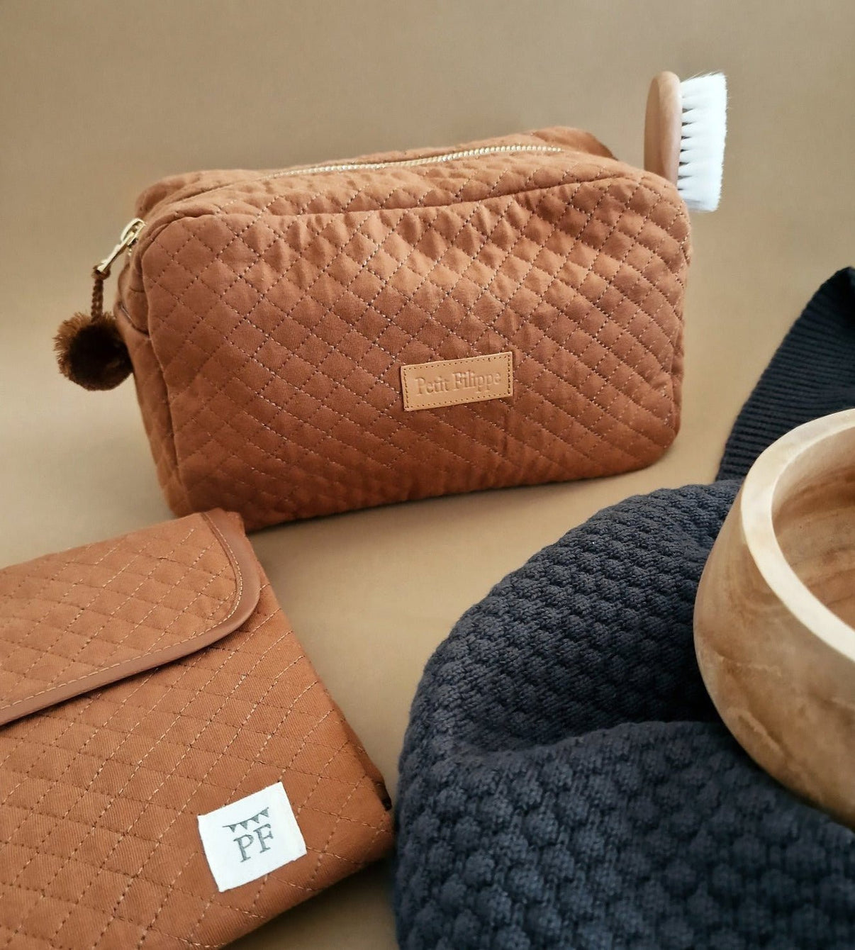 Quilted Toiletry Bag Brick Petit Filippe