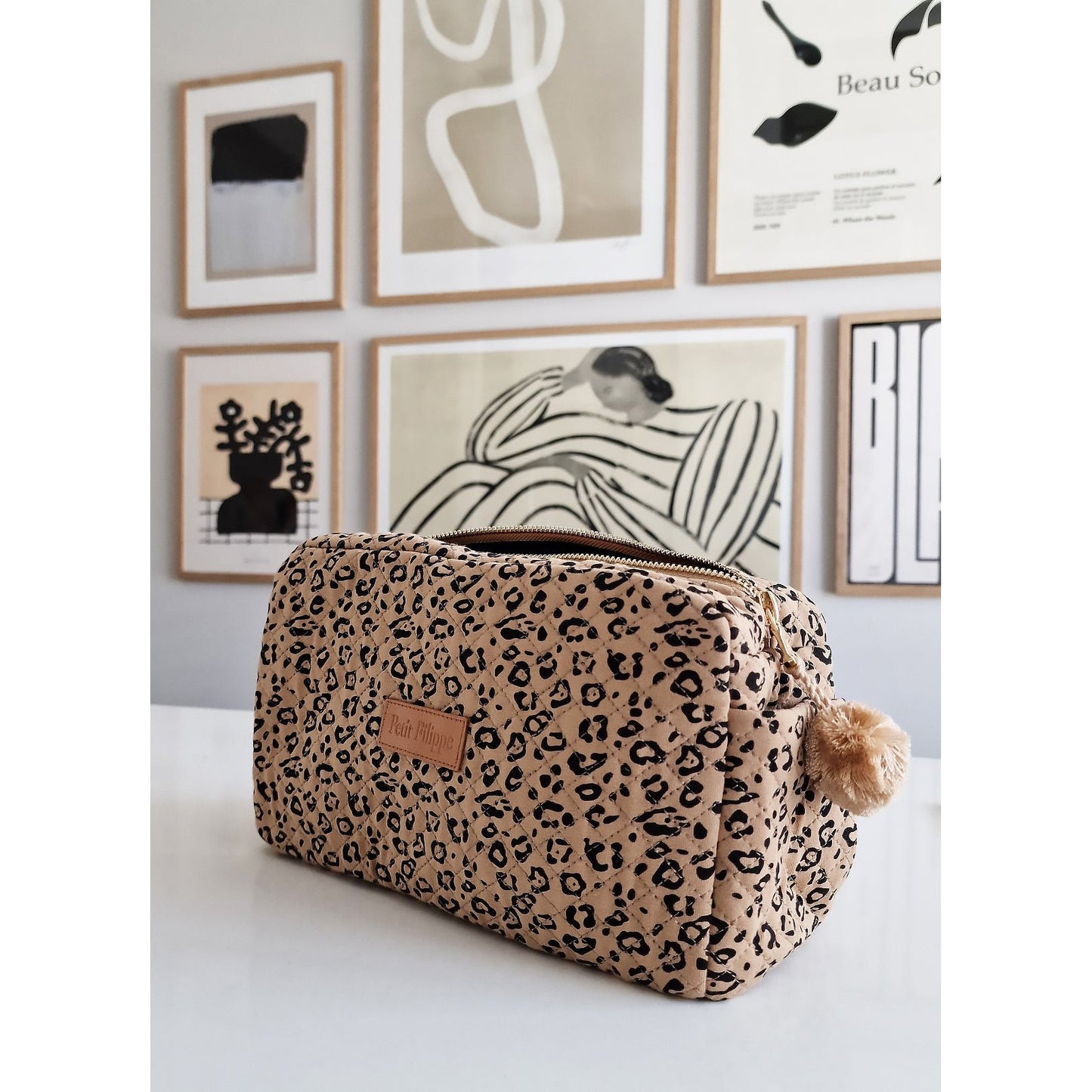 Quilted Toiletry Bag - Leopard - Petit Filippe