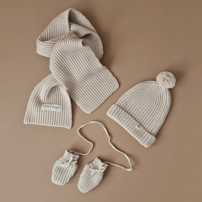 Knitted Beanie with Pom Pom- Cotton - Oatmeal - Petit Filippe