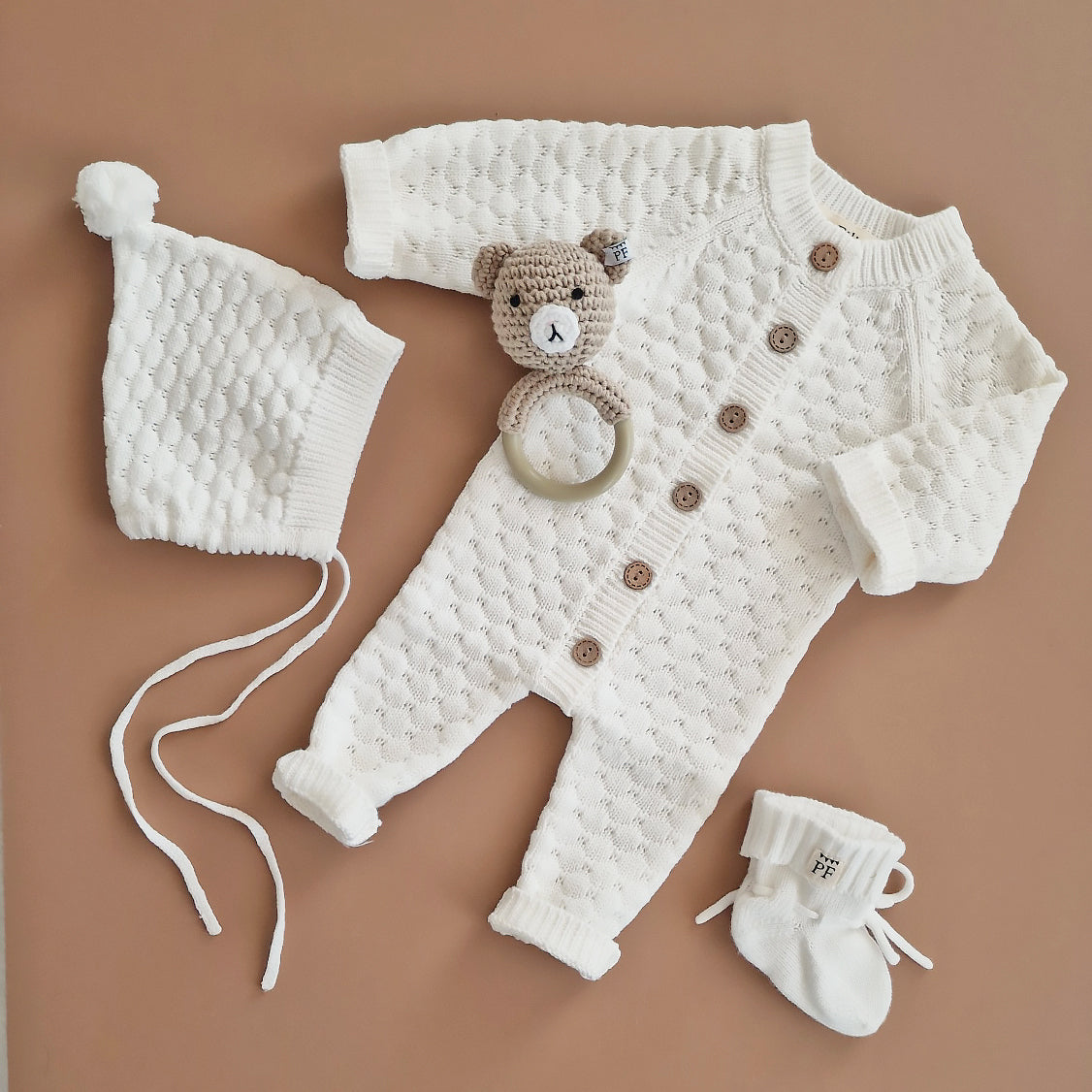 Knitted Playsuit - Cotton - Ivory - Petit Filippe