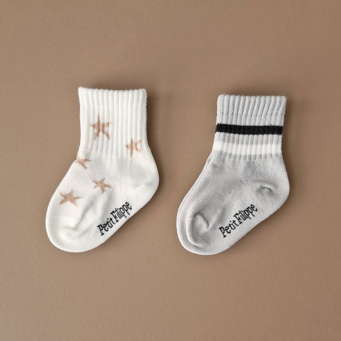 Sporty Socks - 2 pack - Stars & Grey - Petit Filippe