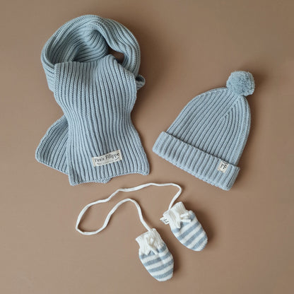 Knitted Beanie with Pom Pom - Cotton - Misty Blue - Petit Filippe