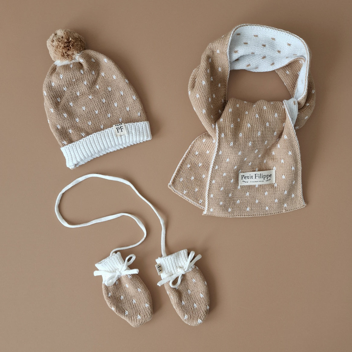 Baby Mittens - Cotton - Beige Speckled - Petit Filippe
