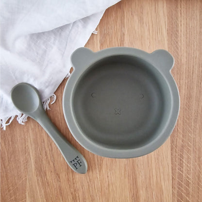 Silicone Bear Bowl & Spoon - Sage - Petit Filippe