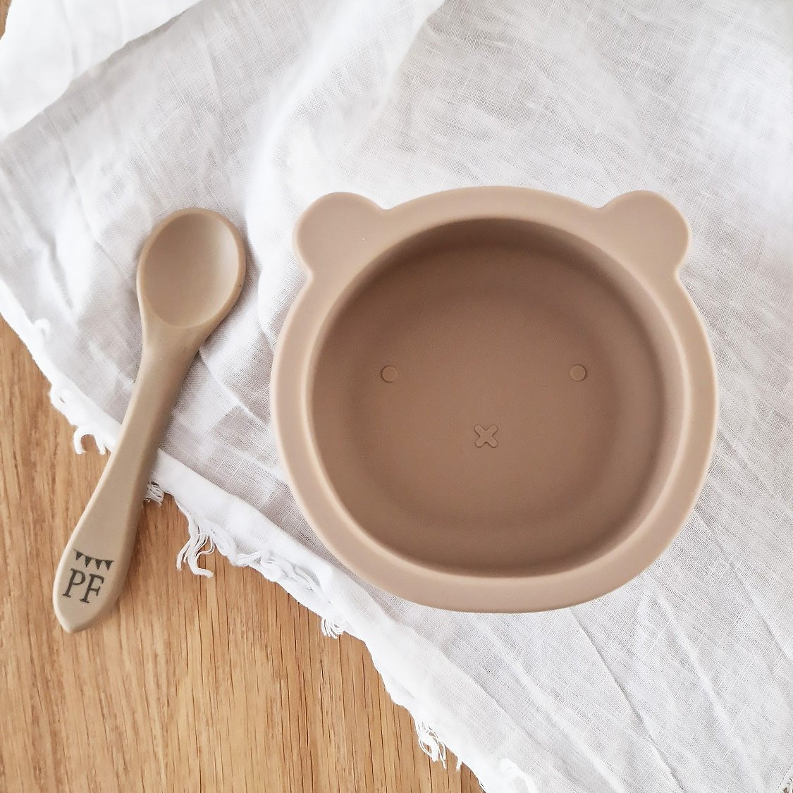 Silicone Bear Bowl & Spoon - Taupe - Petit Filippe