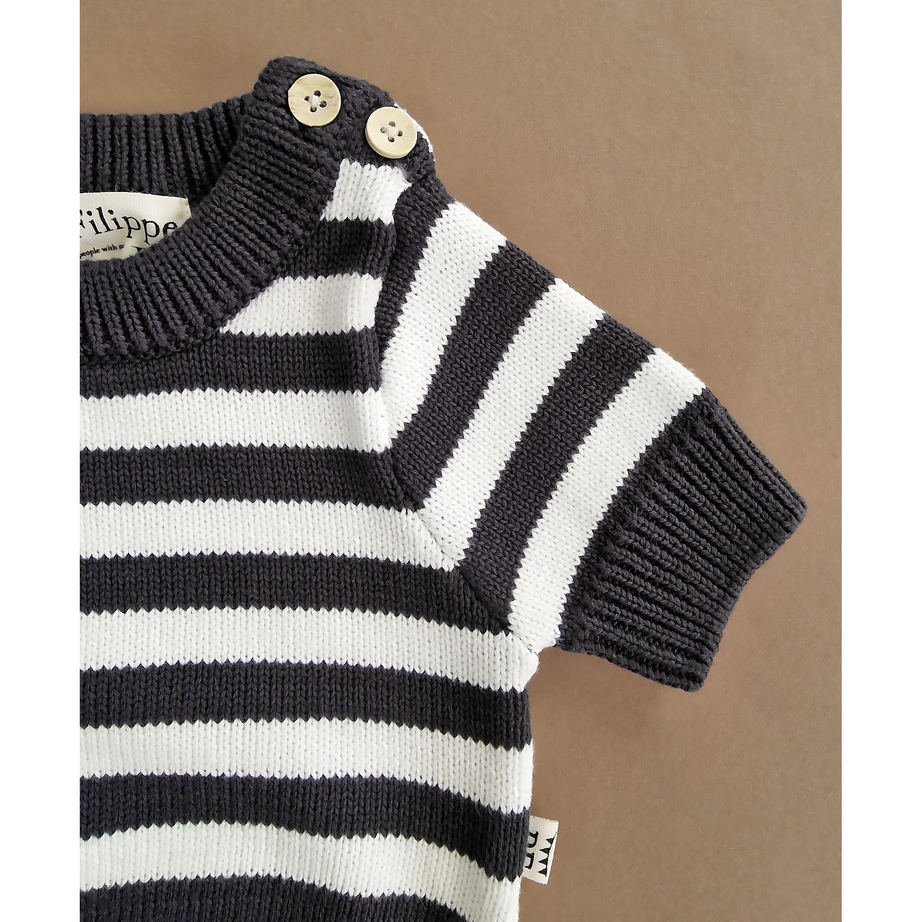 Striped Sweater - Short Sleeve - Cotton - Graphite & Ivory – Petit Filippe