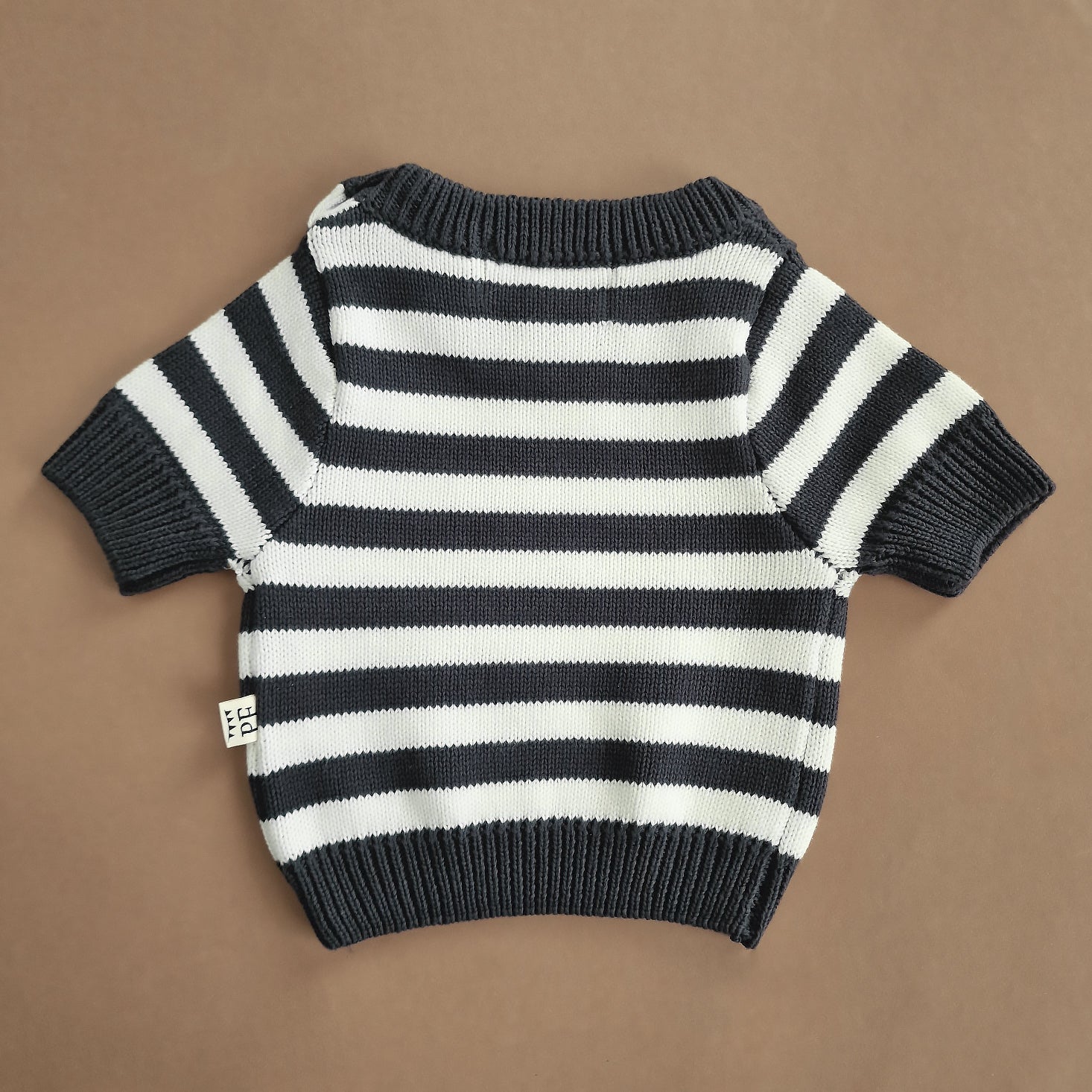 Striped Sweater - Short Sleeve - Cotton - Graphite & Ivory - Petit Filippe